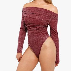 NWTS Popilush Shapewear Red Metallic Knit Long Sleeve Slimming
Bodysuit Size XL
